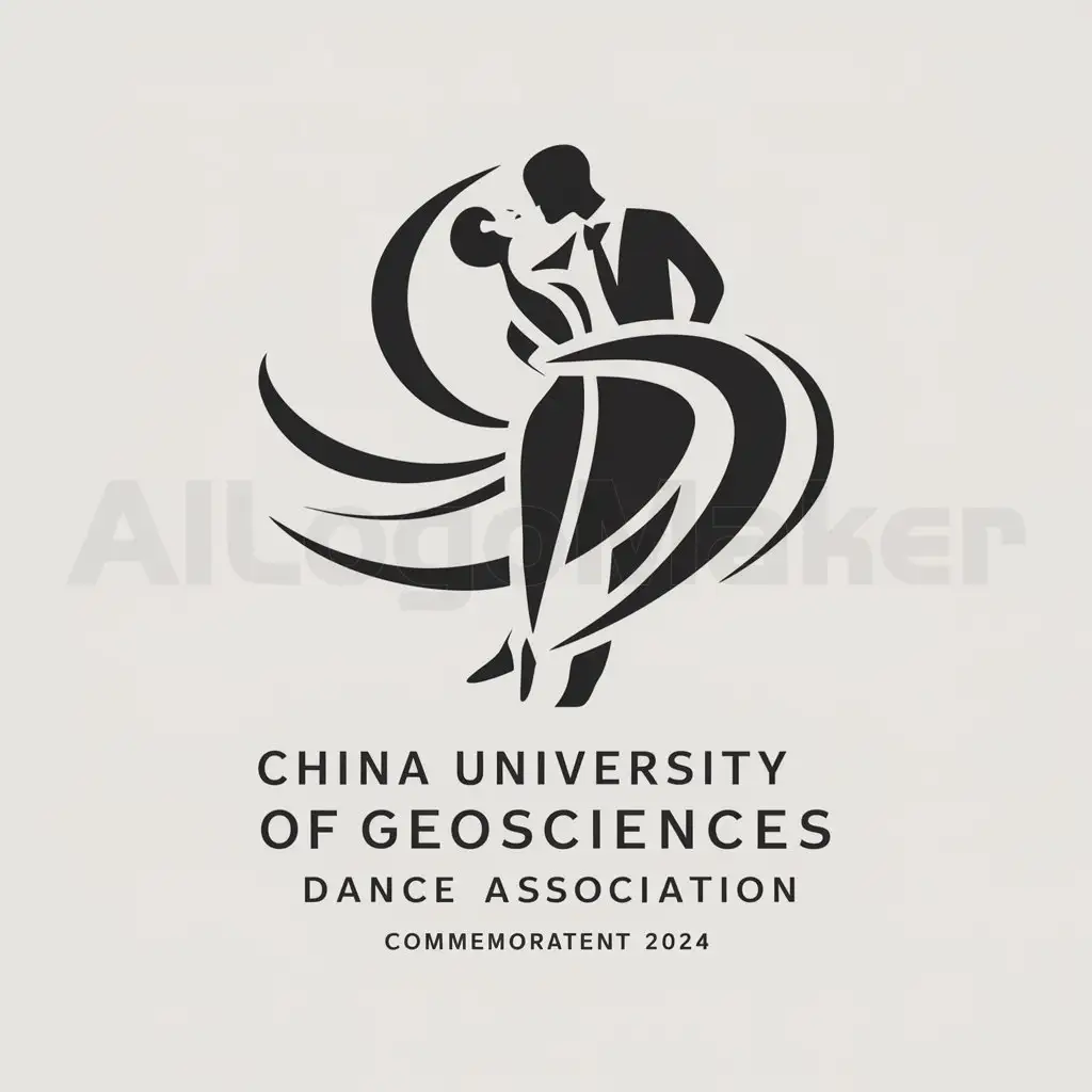 a logo design,with the text "China University of Geosciences Dance Association commemorative edition 2024", main symbol:a graphic abstract of a dance couple,Moderate,be used in Entertainment industry,clear background