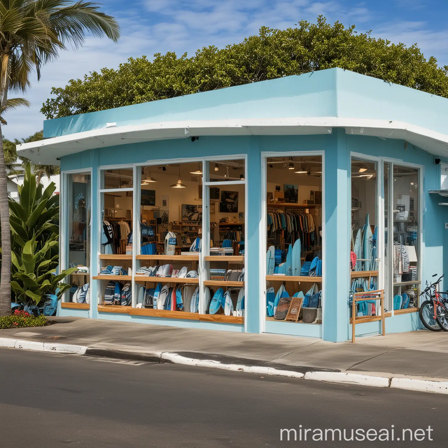 modern style surf shop in hawai blue colour