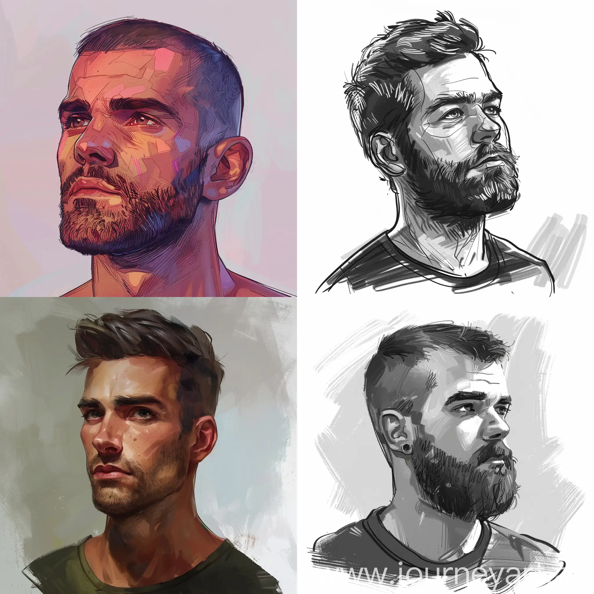 Man-with-Short-Hair-and-Small-Beard-in-2D-Vector-Illustration
