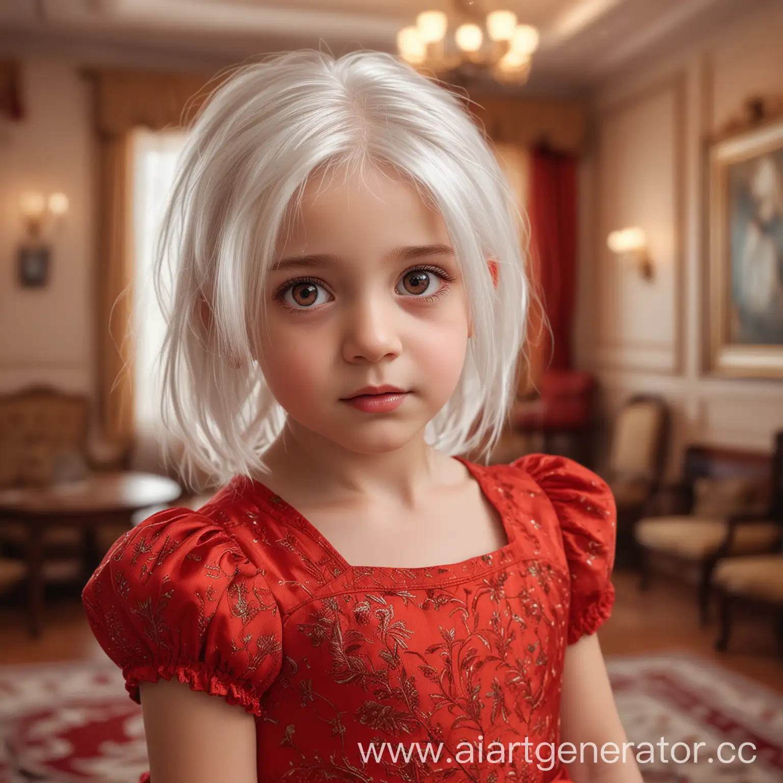 Adorable-WhiteHaired-Girl-in-Bright-Red-Dress