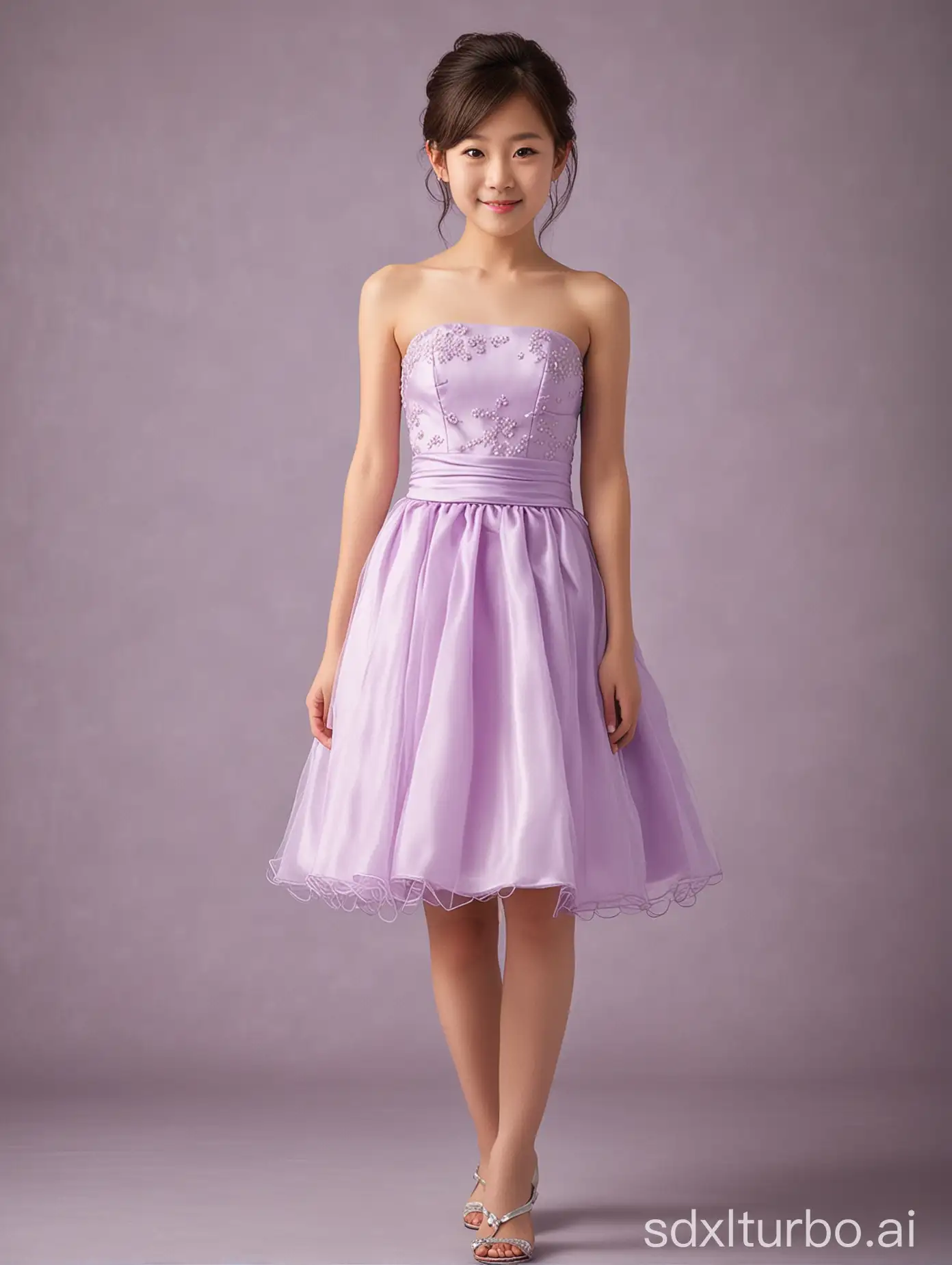 Elegant-Japanese-Girl-in-Light-Purple-Strapless-Short-Wedding-Dress