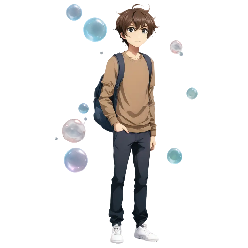 2D Bubble Anime Boy with Brown Hair and Eyes HighQuality PNG Image ...