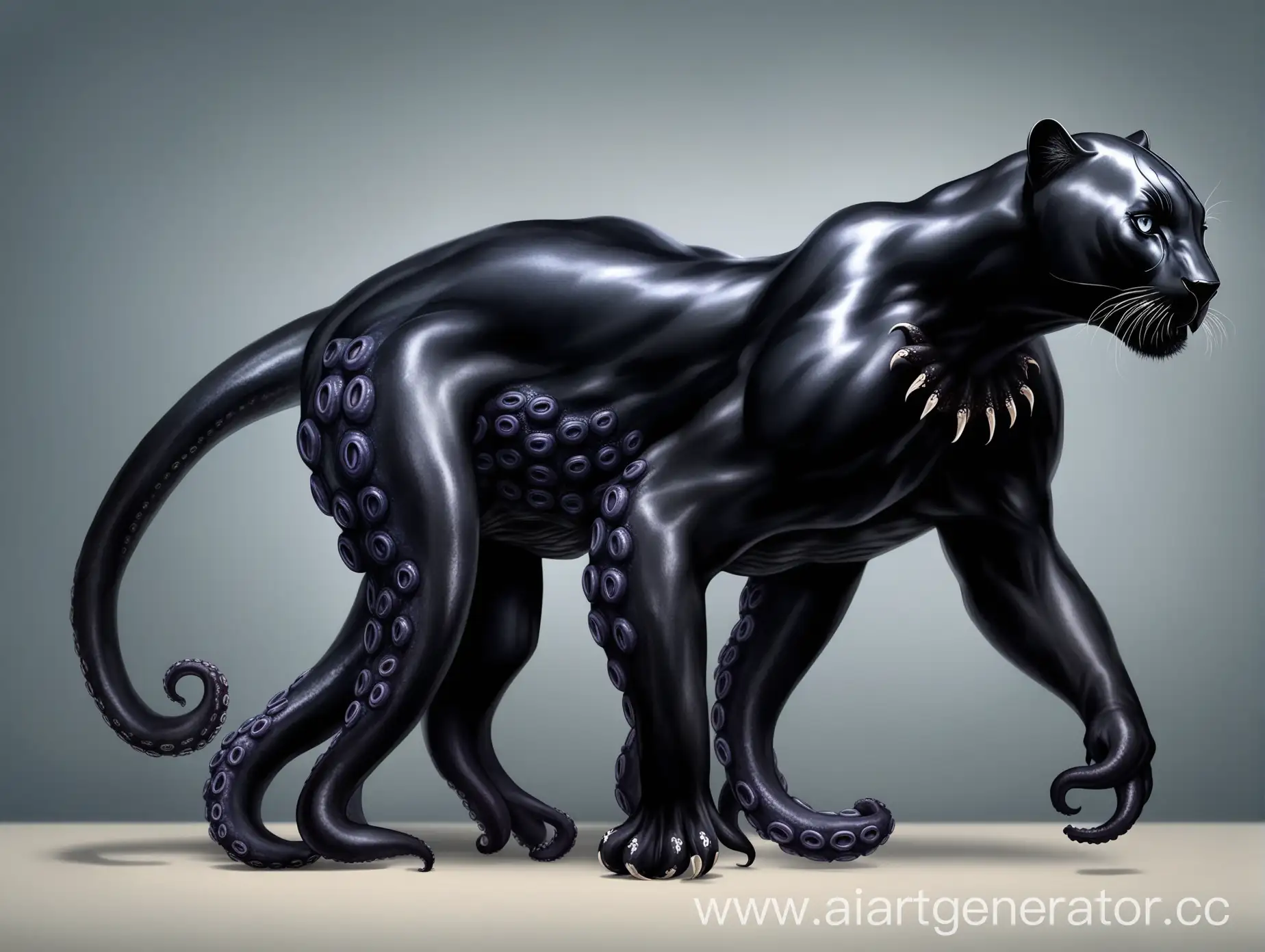 Realistic-Hybrid-Black-Panther-Octopus-Full-Body-Side-View