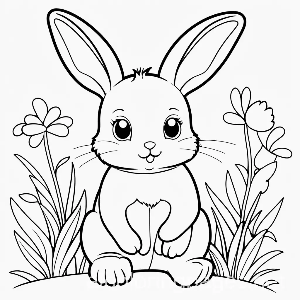 Adorable-Baby-Rabbit-Coloring-Page-for-Kids-Simple-Line-Art-on-White-Background