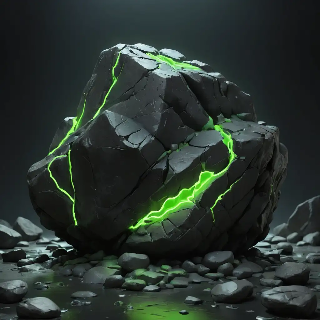 Cartoon-Black-Rock-with-Green-Neon-Vibrant-and-Futuristic-Rock-Formation-Illustration