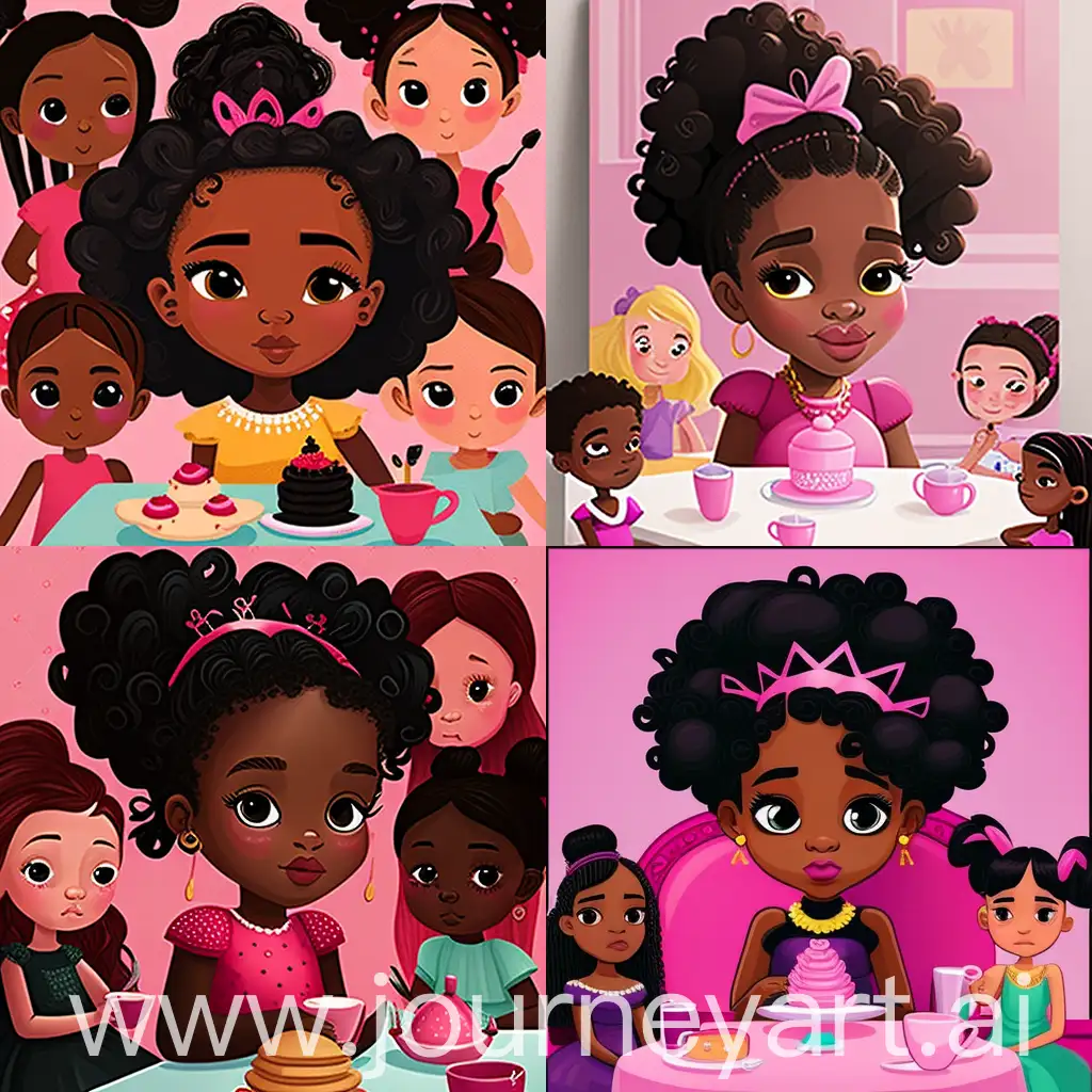 Cartoon-Princess-Tea-Party-with-Friends-on-Hot-Pink-Background