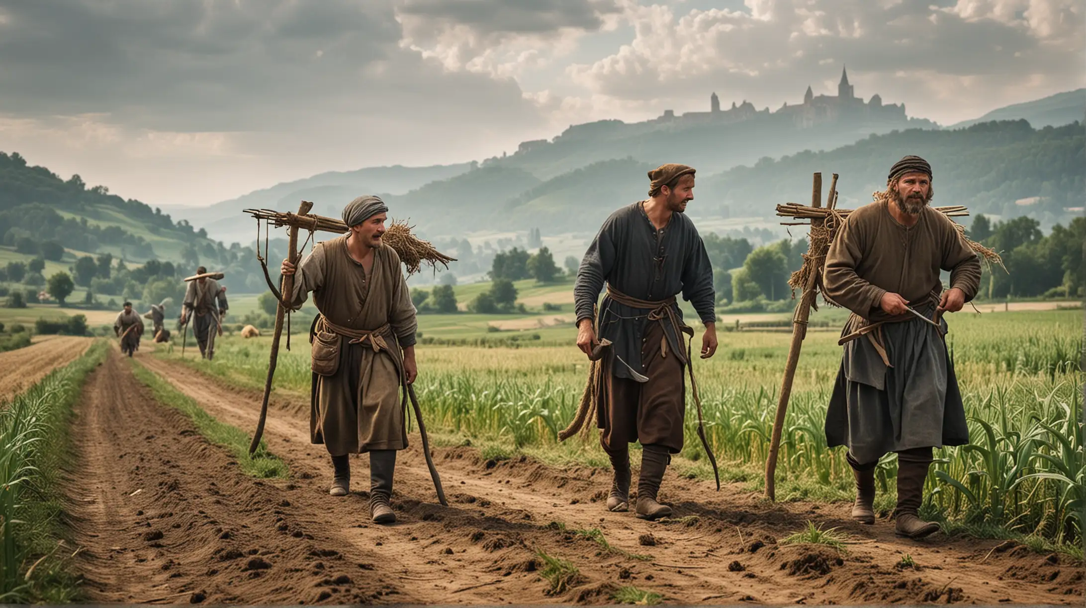 Medieval European Peasants Working the Fields