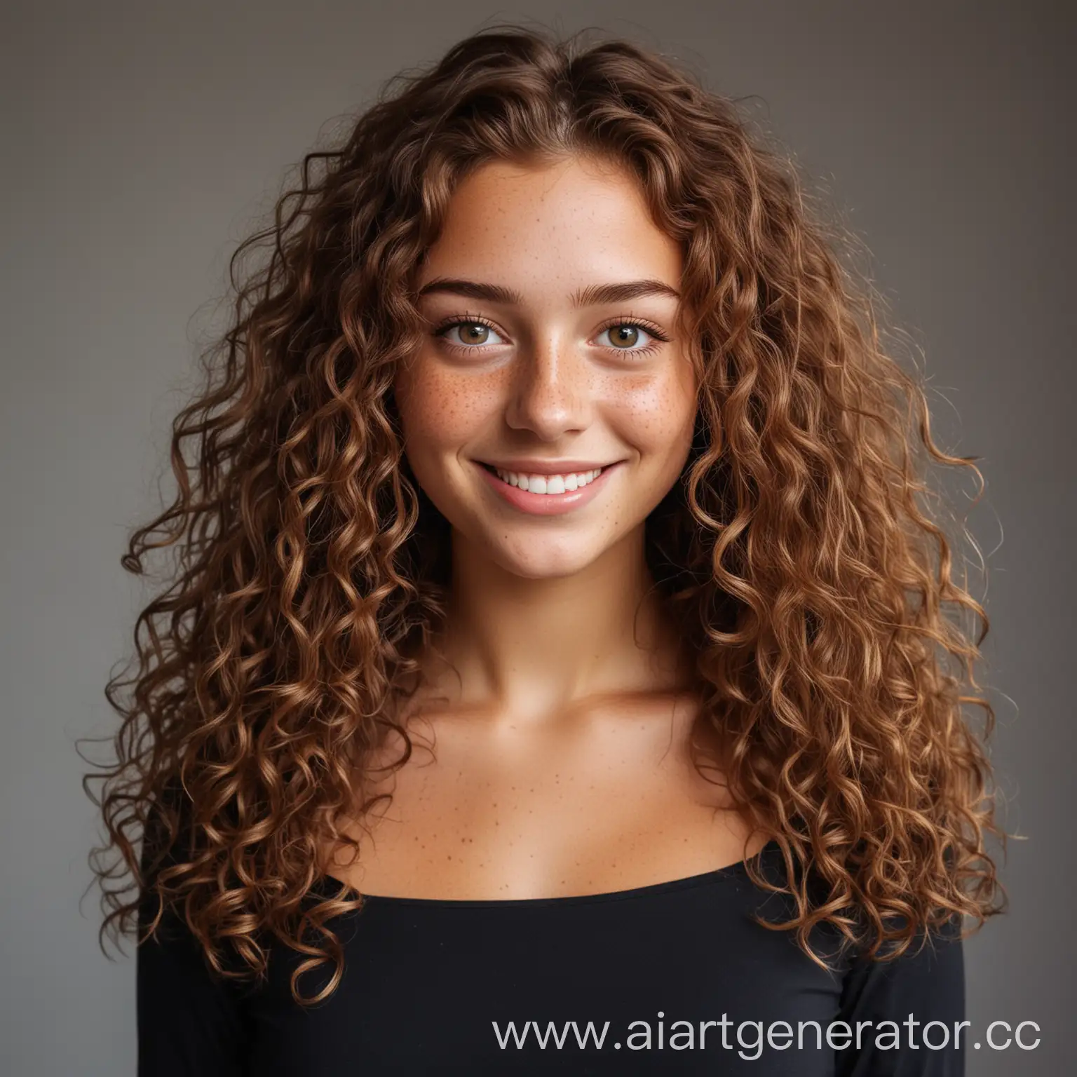 Beautiful-Smiling-Girl-in-Elegant-Black-Dress-with-Long-Curly-Hair-and-Freckles