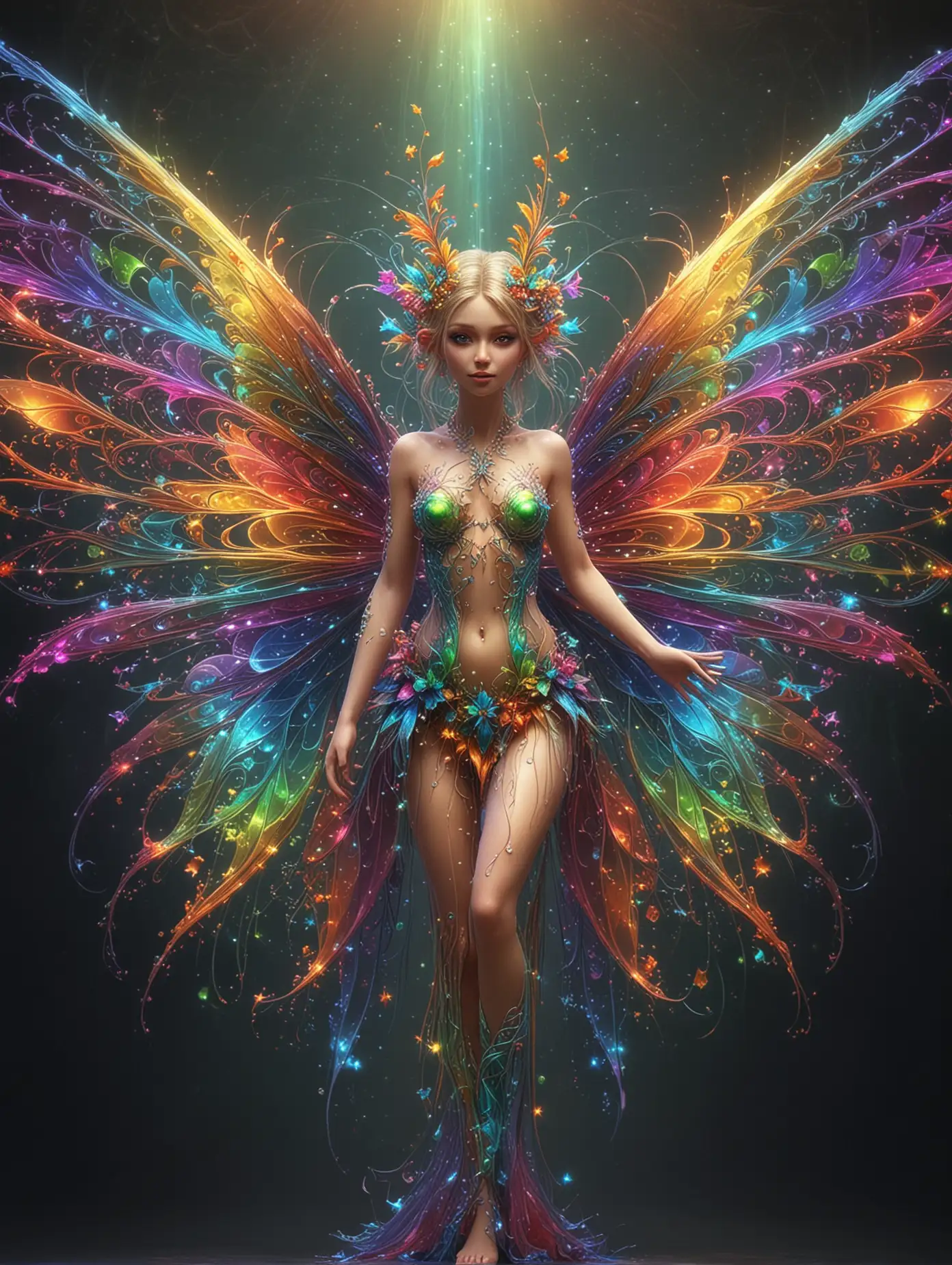 gorgeous Fairy -a rainbow fractal Fairy core Design  fill the screen with design only. Facing Straight forward. no black
