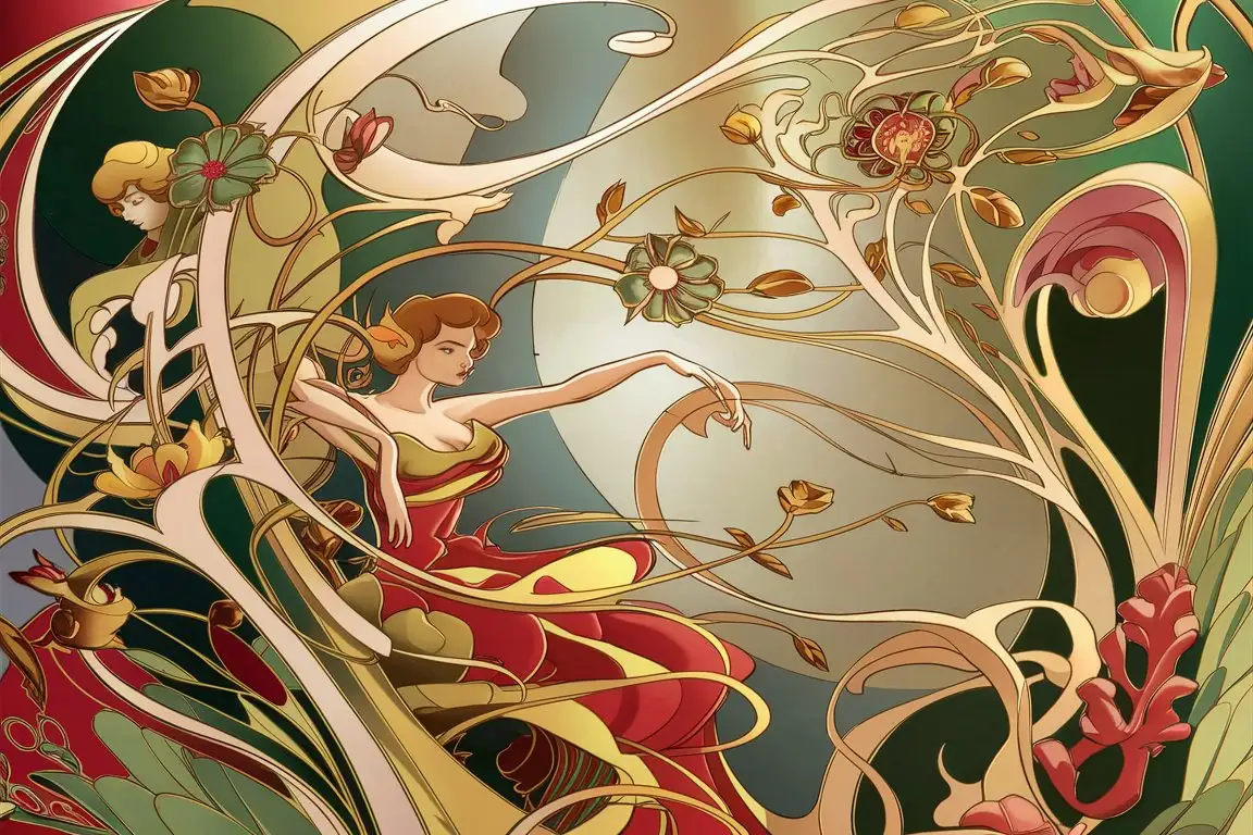 Elegant Art Nouveau Woman with Sinuous Curves