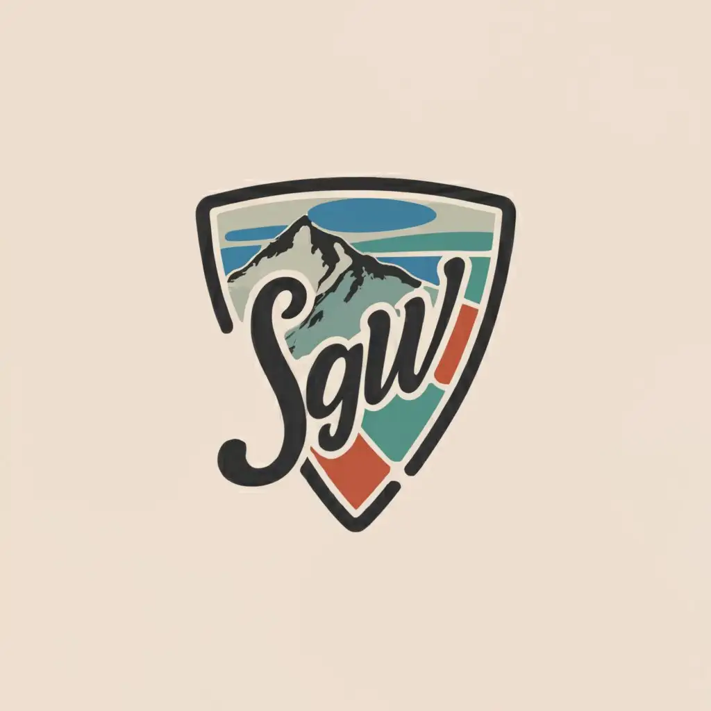 a logo design,with the text "sgw", main symbol:colorful shield with mountain, cursive alphabet, clear backdrop,Minimalistic,be used in Travel industry,clear background
