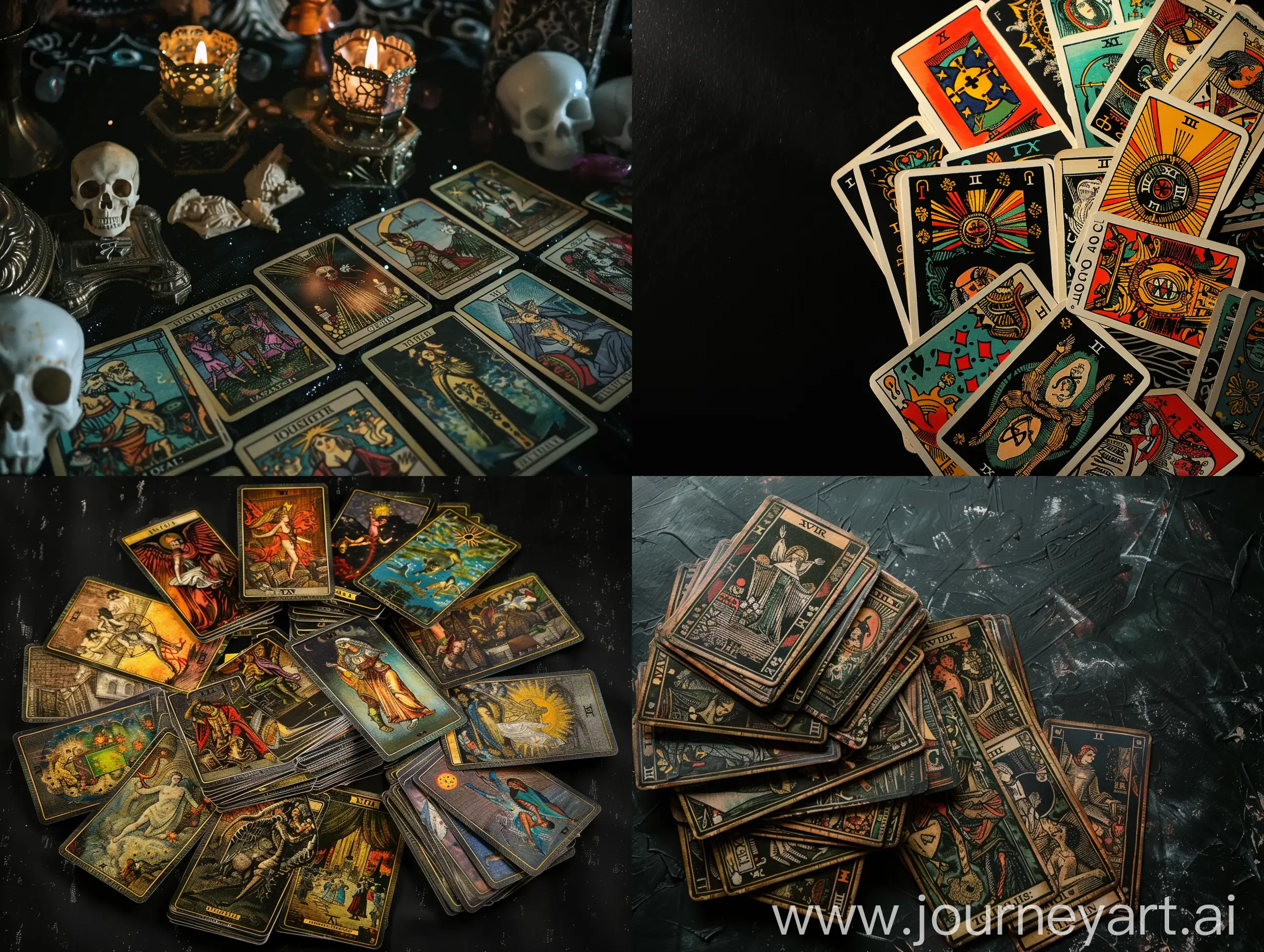 Mystical-Tarot-Cards-on-Black-Background-with-Space-for-Text