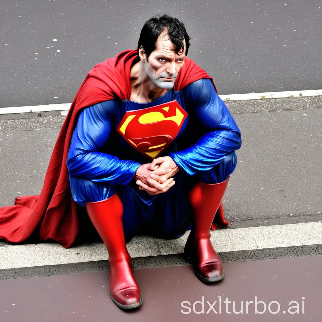 obdachloser superman in speyer, realistisch