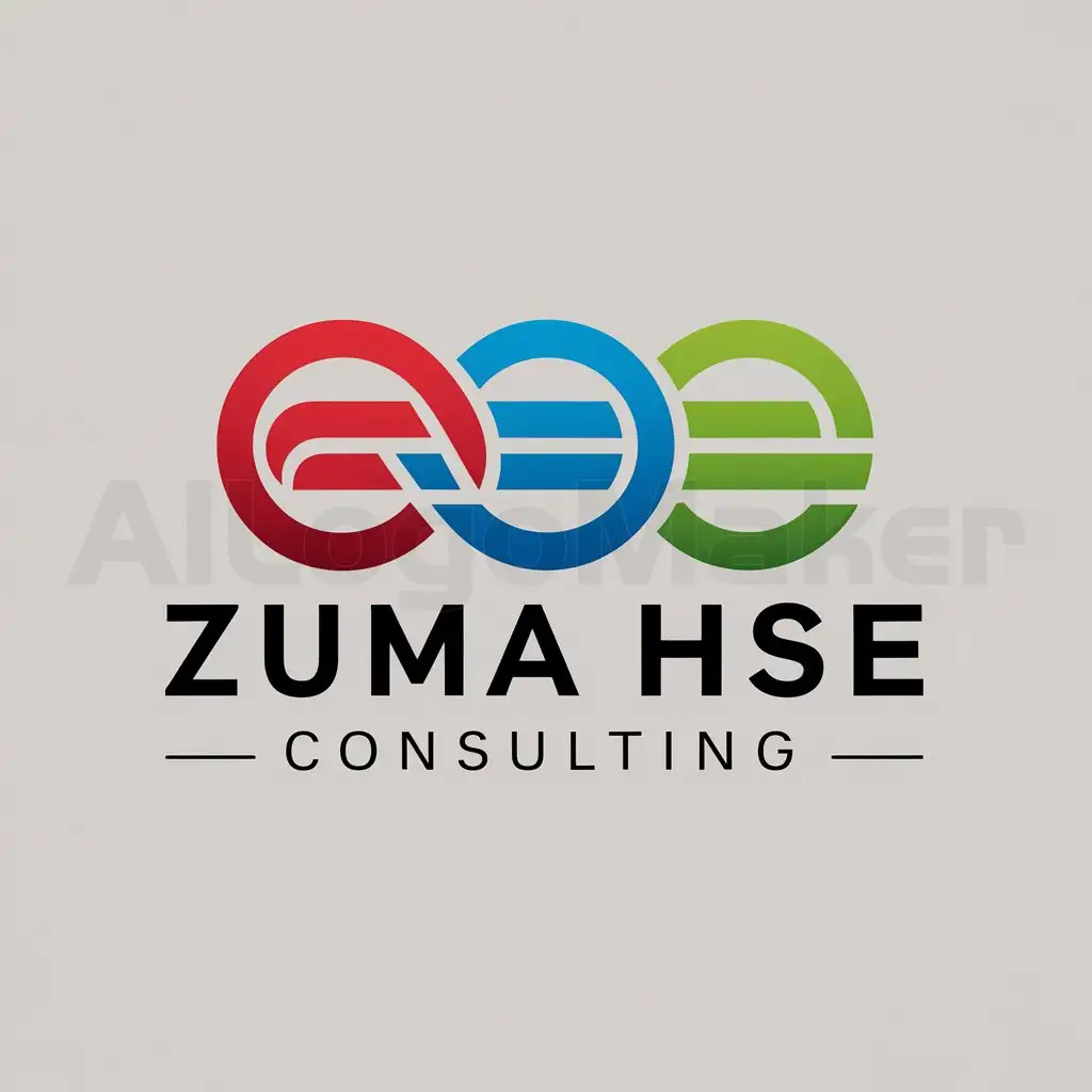a logo design,with the text "ZUMA HSE Consulting", main symbol:A logo figure of 3 interlaced elims, solid colors red, blue and green, minimalist,Minimalistic,clear background