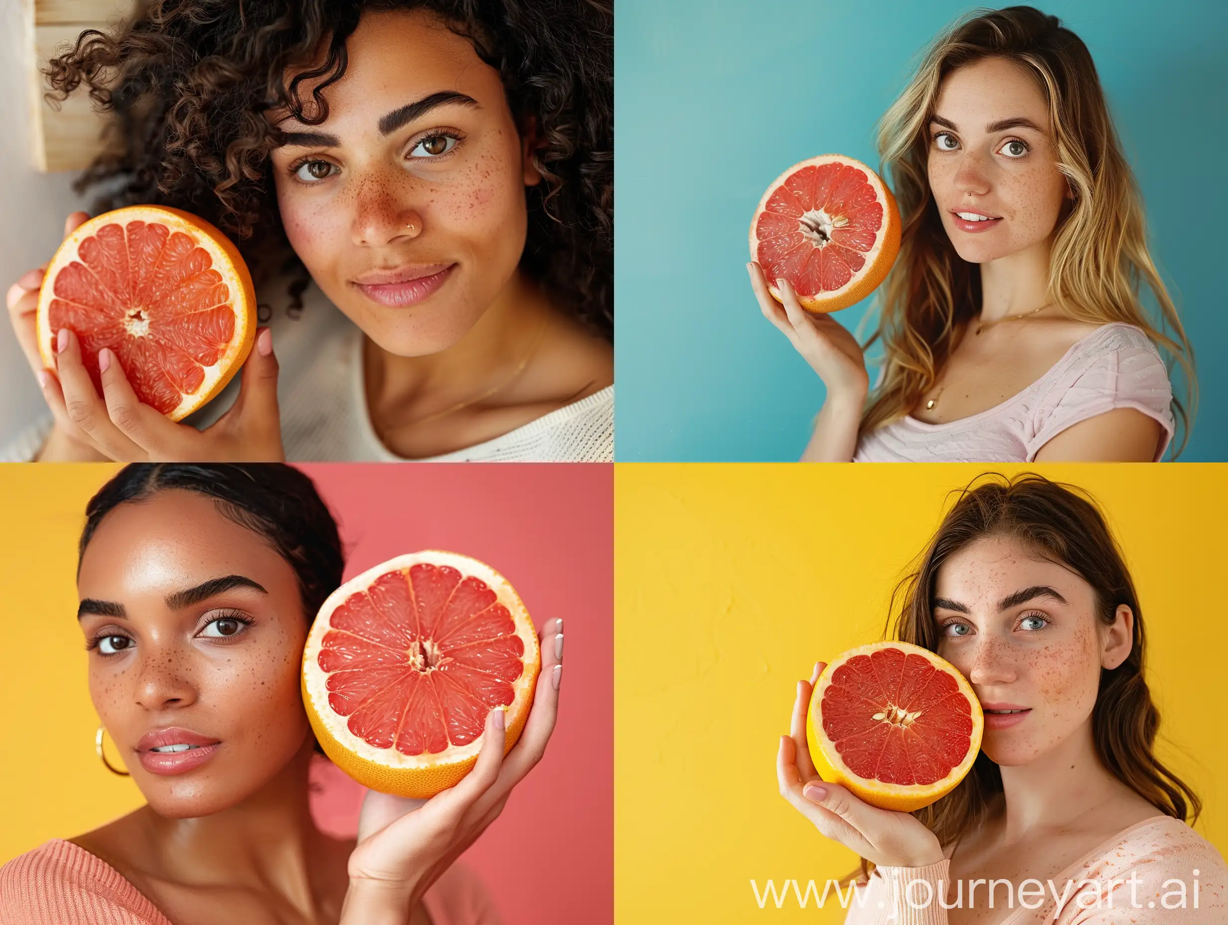 Advertising photo of a woman holding a grapefruit