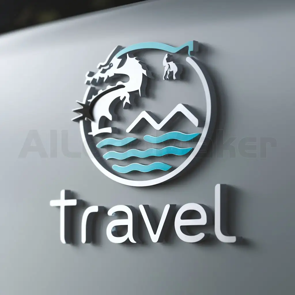 a logo design,with the text "travel", main symbol:you have dragons, horses, water, mountains,Moderate,be used in Travel industry,clear background