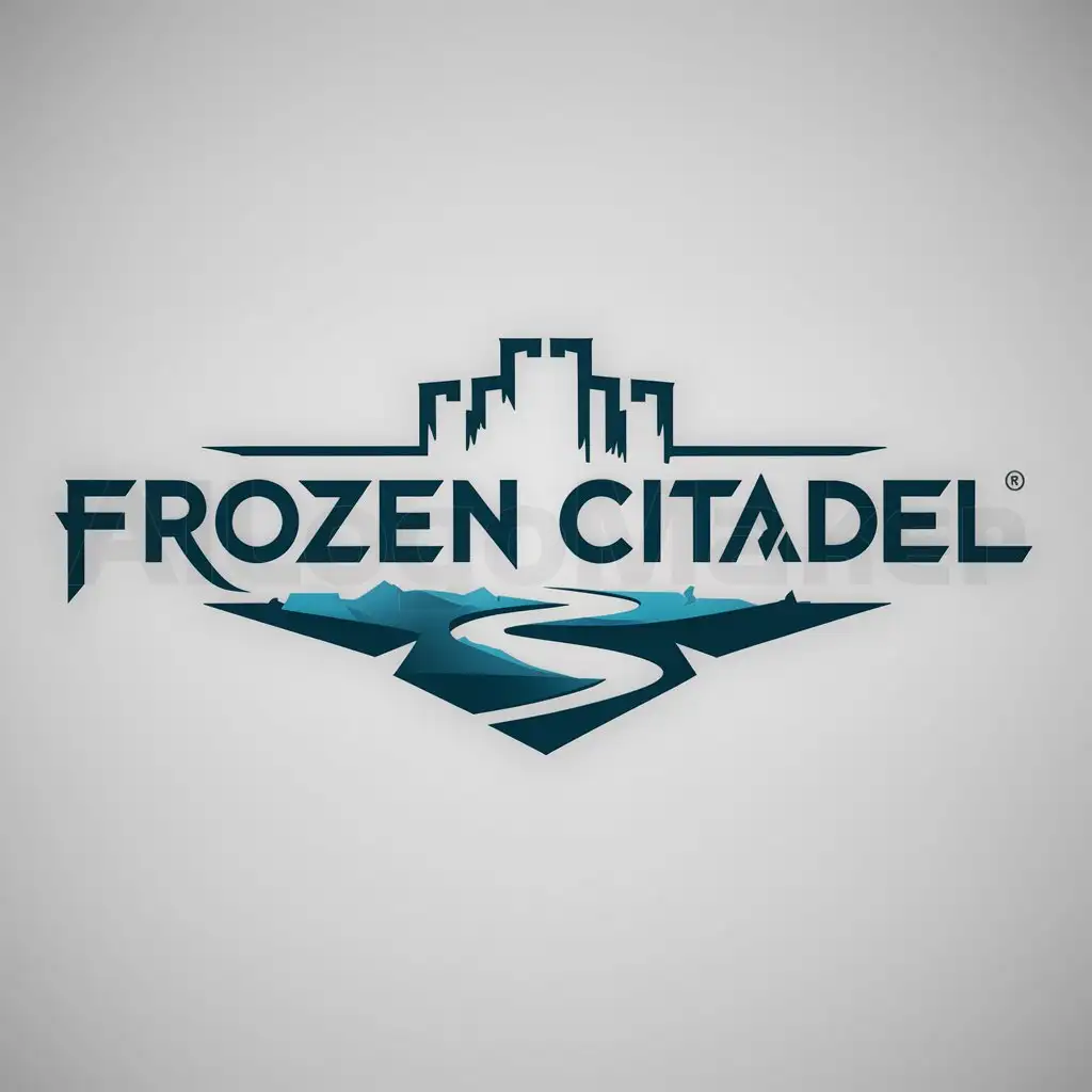a logo design,with the text "FROZEN CITADEL", main symbol:frozen citadel,Moderate,be used in gaming industry,clear background