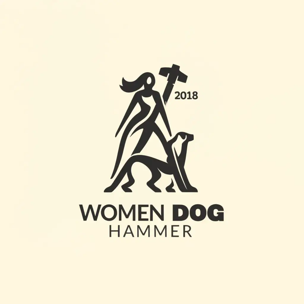 a logo design,with the text "women dog hammer", main symbol:women dog hammer,Minimalistic,clear background