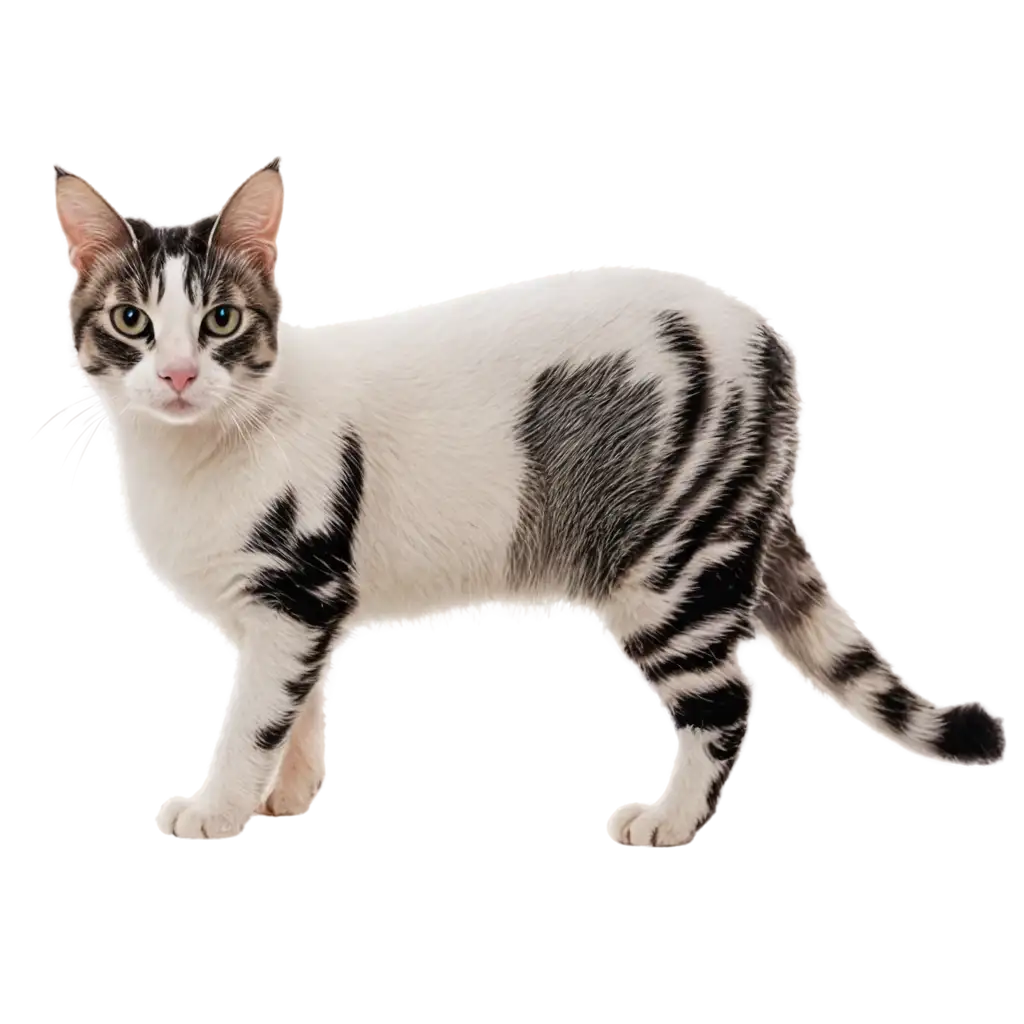 HighQuality-PNG-Image-of-White-Cat-with-Many-Black-Spots-and-Its-Striped-Tomcat-Offspring