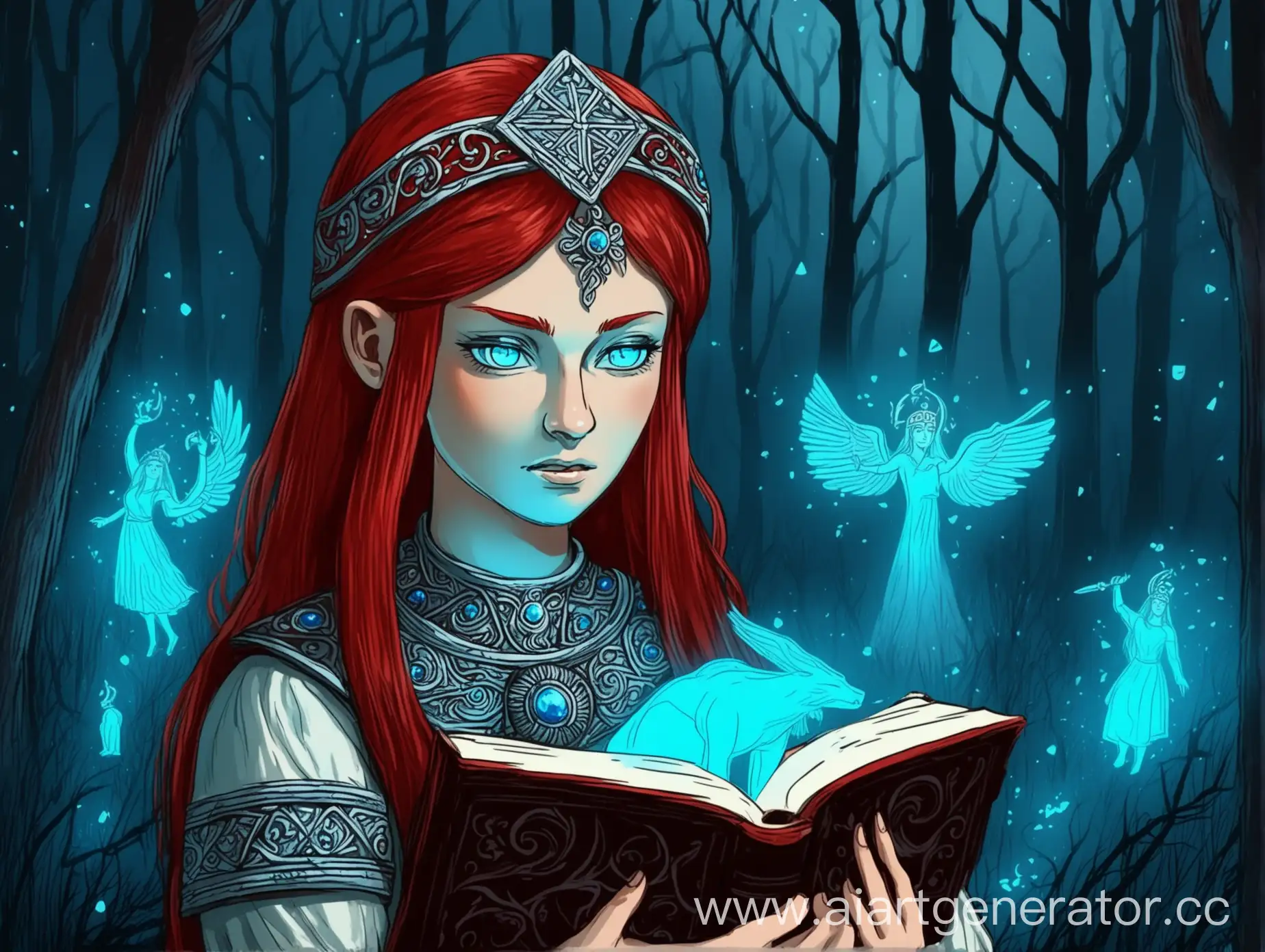 Slavic-Mythology-RedHaired-Girl-with-Blue-Glow-in-Book-or-Animation-Style