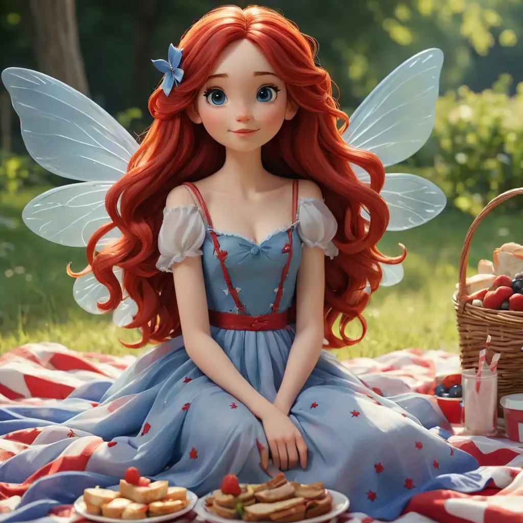 Whimsical 4th of July Picnic Enchanting DisneyStyle Fairy Amidst Patriotic Festivities