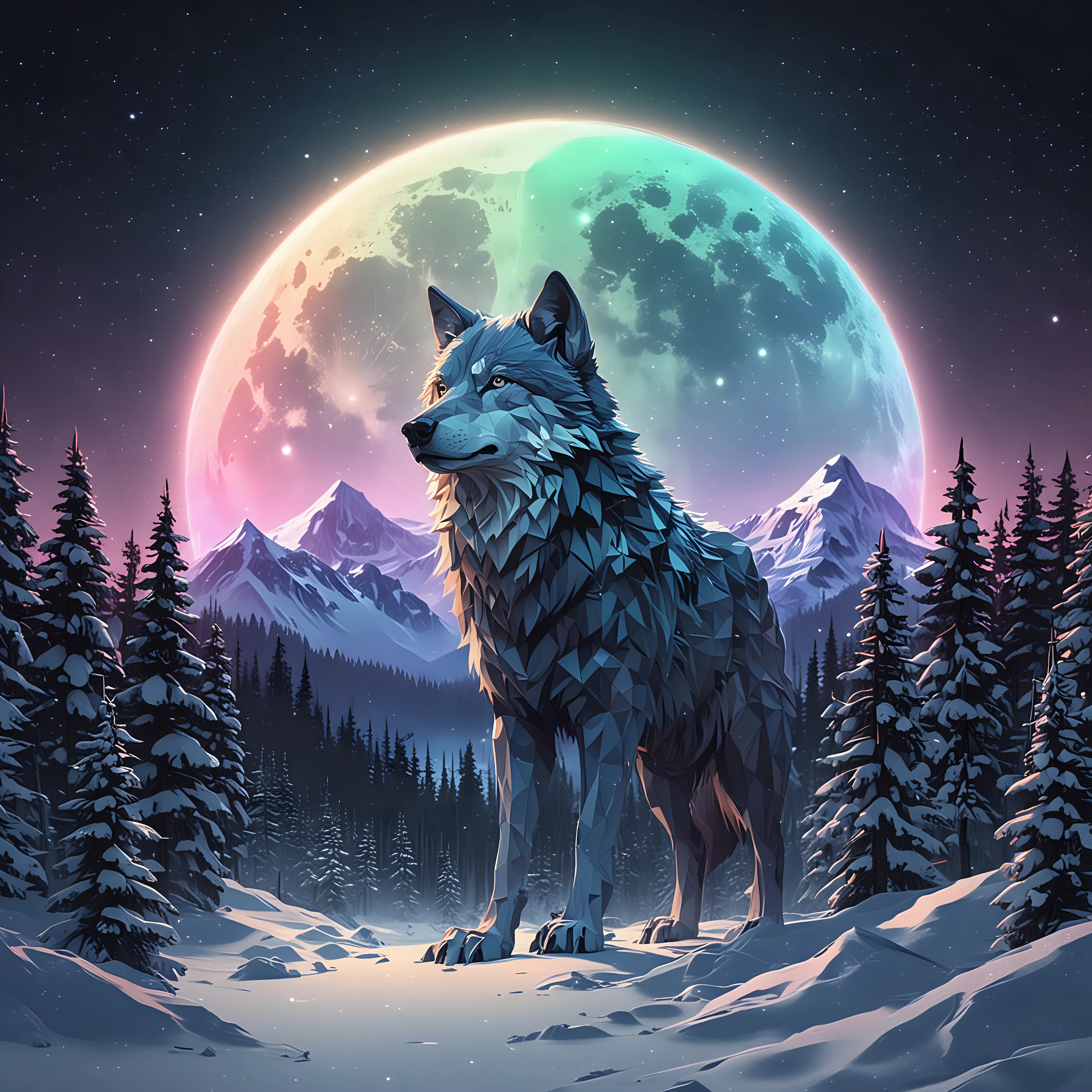 Minimalist-Wolf-Logo-in-Snowy-Forest-with-Northern-Lights