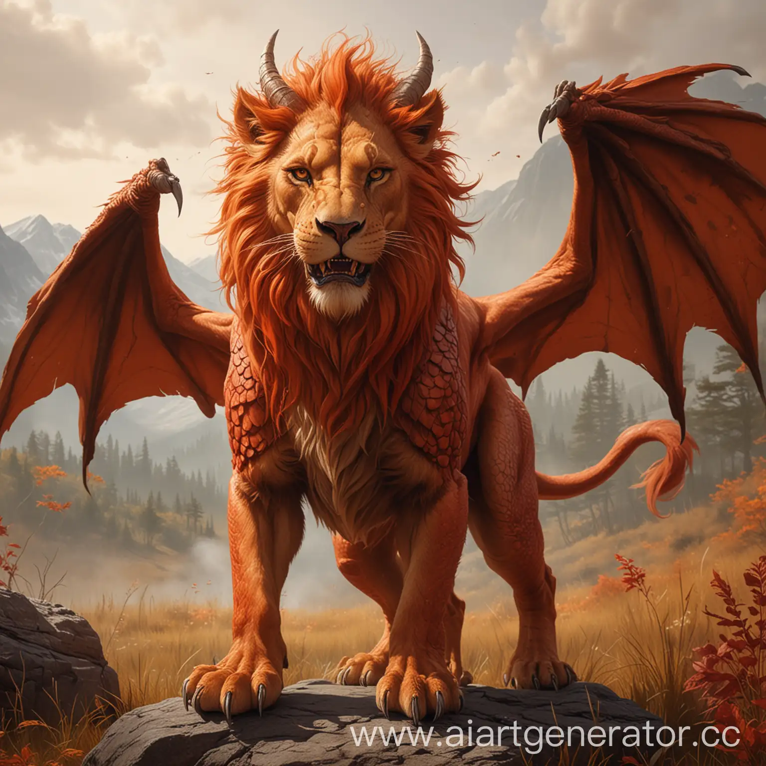 Ginger-Lion-Creature-Fiery-Mane-Dragonlike-Features-Human-Face-with-Three-Rows-of-Teeth