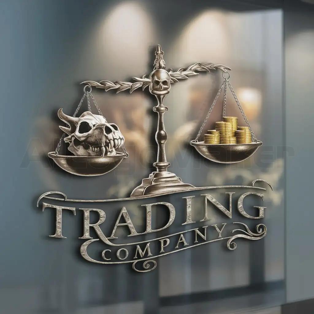 a logo design,with the text "Trading Company", main symbol:a scale with a dragonscull on one tray and gold on the other,complex,clear background