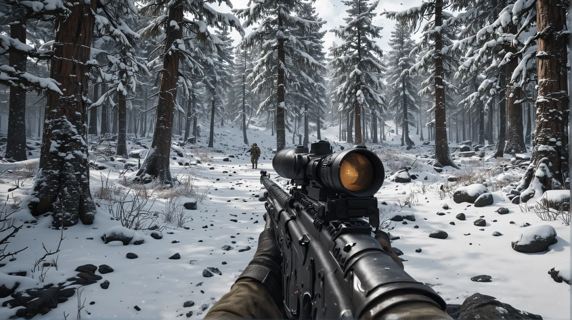 Soldier First Person Shooter in Snowy Biome