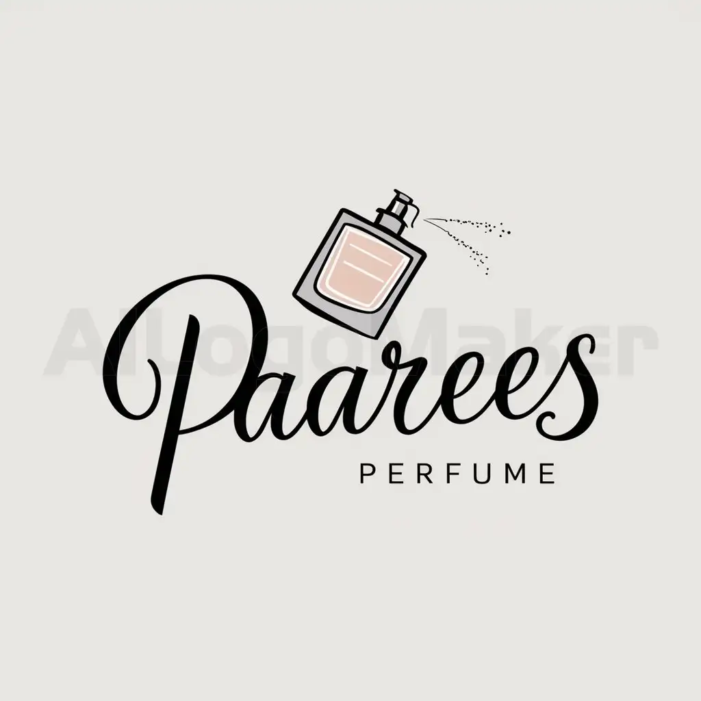 a logo design,with the text "PAAREES PERFUME", main symbol:a perfume bottle,Moderate,clear background