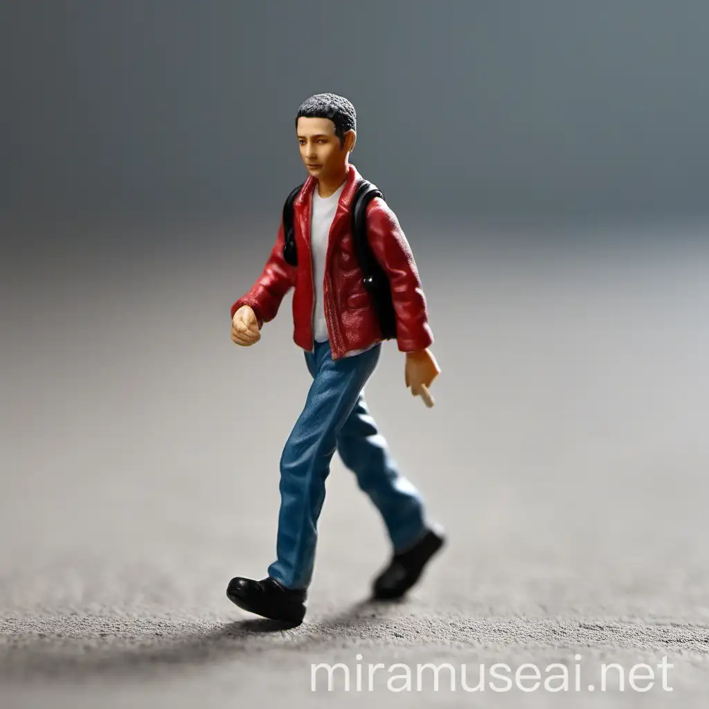 Stylish Miniature Person Walking in Urban Setting