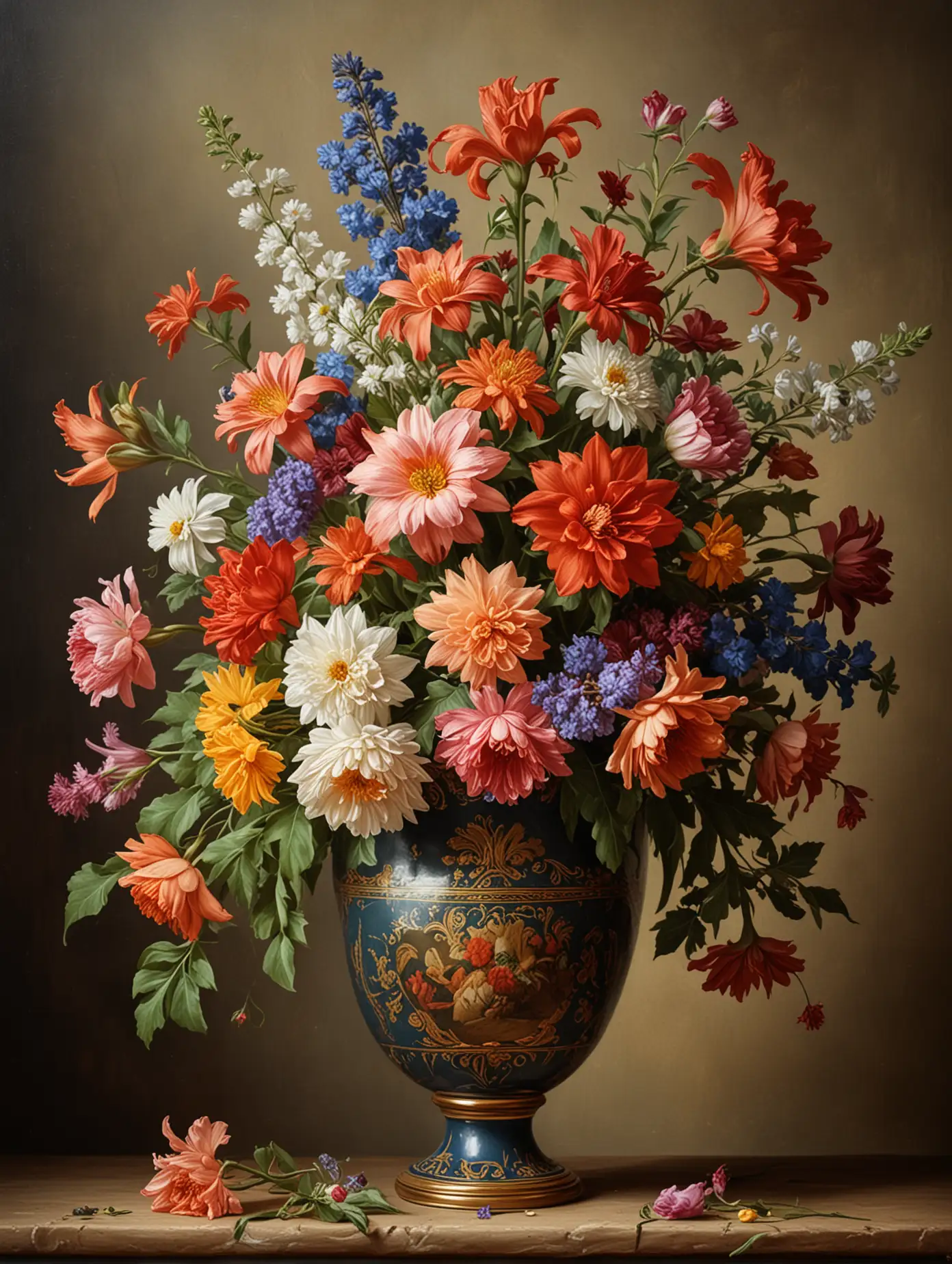 Renaissancestyle Oil Painting of a Majestic Vase of Flowers