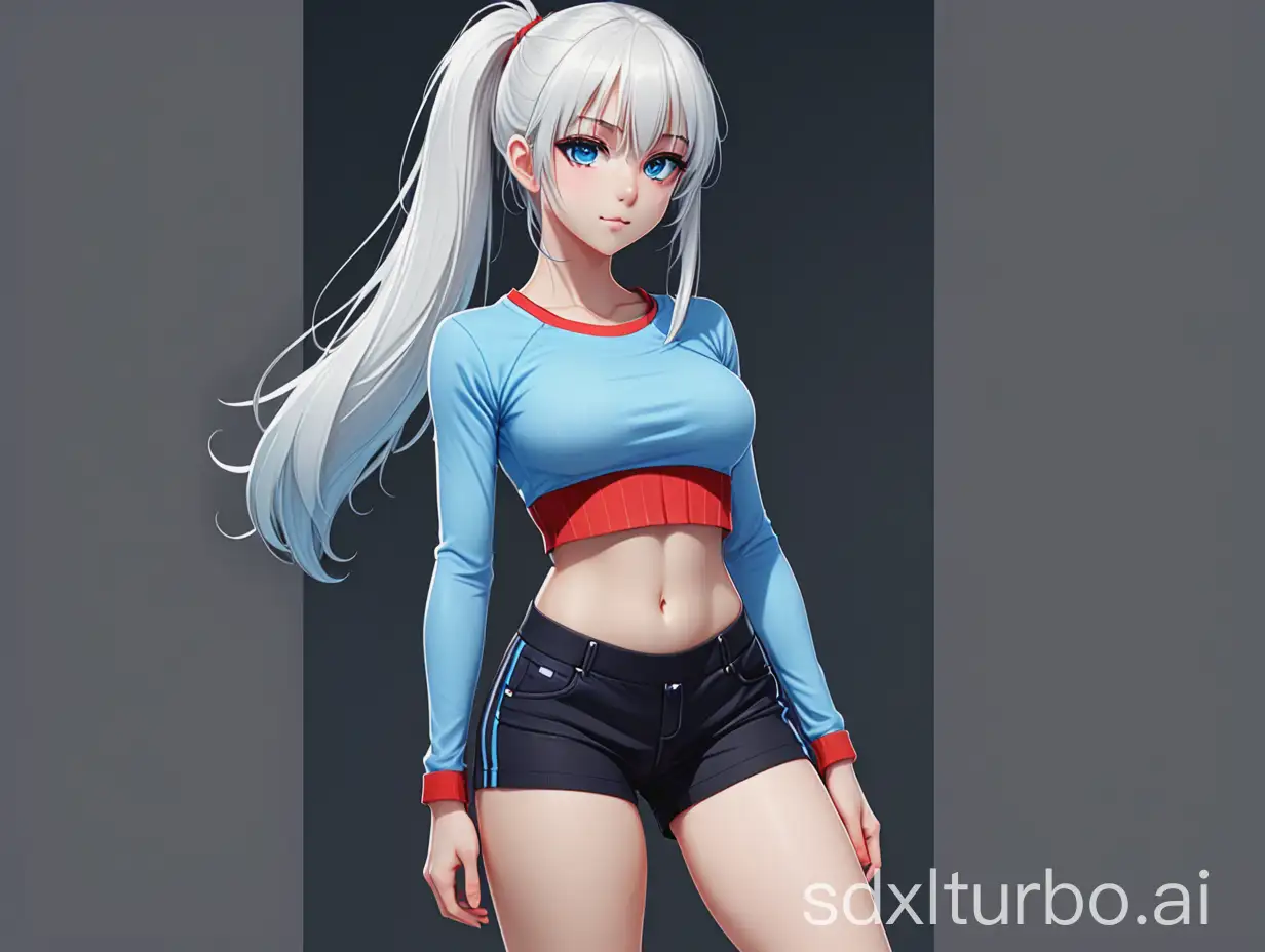 Beautiful-Anime-Girl-with-Long-White-Hair-and-Sexy-Blue-Outfit-Standing-in-Unusual-Pose