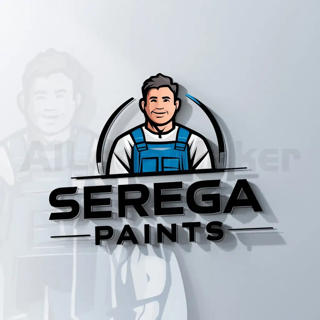 a logo design,with the text "Serega paints", main symbol:Automobile master in coveralls,Moderate,clear background