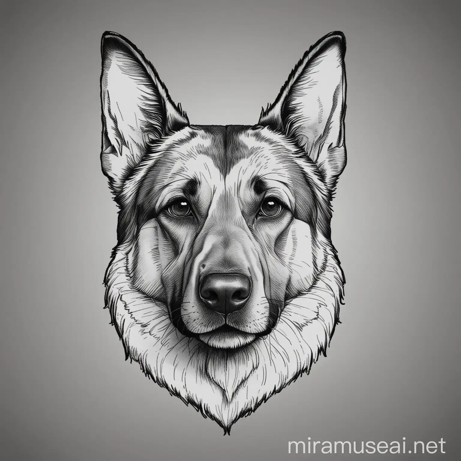 Minimalist Black and White German Shepherd Dog Head Drawing for Coloring