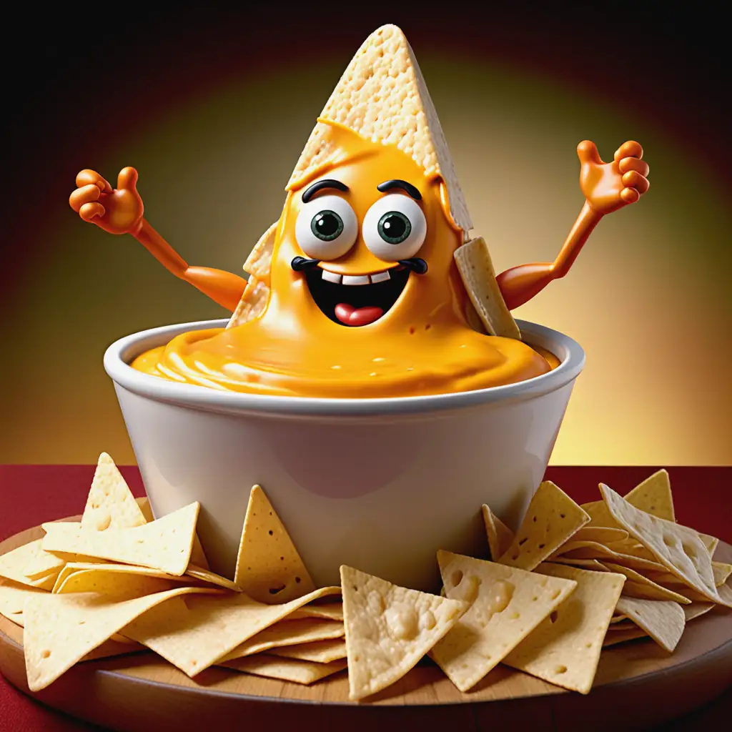 Cheese Dip Character with Nachos and Spices