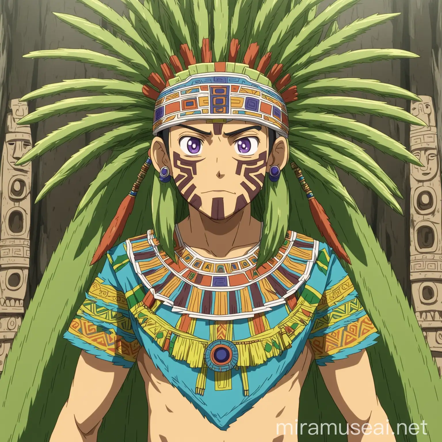 Aztec Lizard Warrior in Anime Style