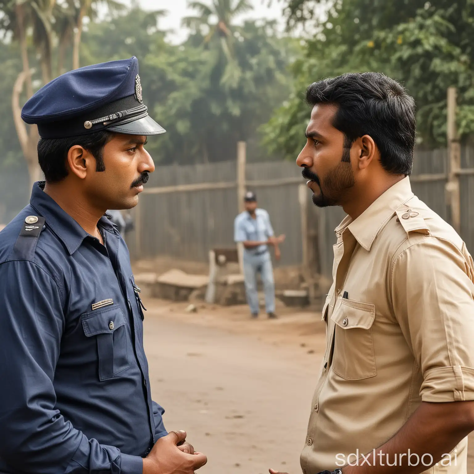 An Indian gangster having casual conversation with a police man