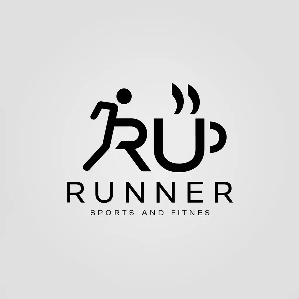 a logo design,with the text "RU", main symbol:running, drinking tea,Minimalistic,be used in Sports Fitness industry,clear background