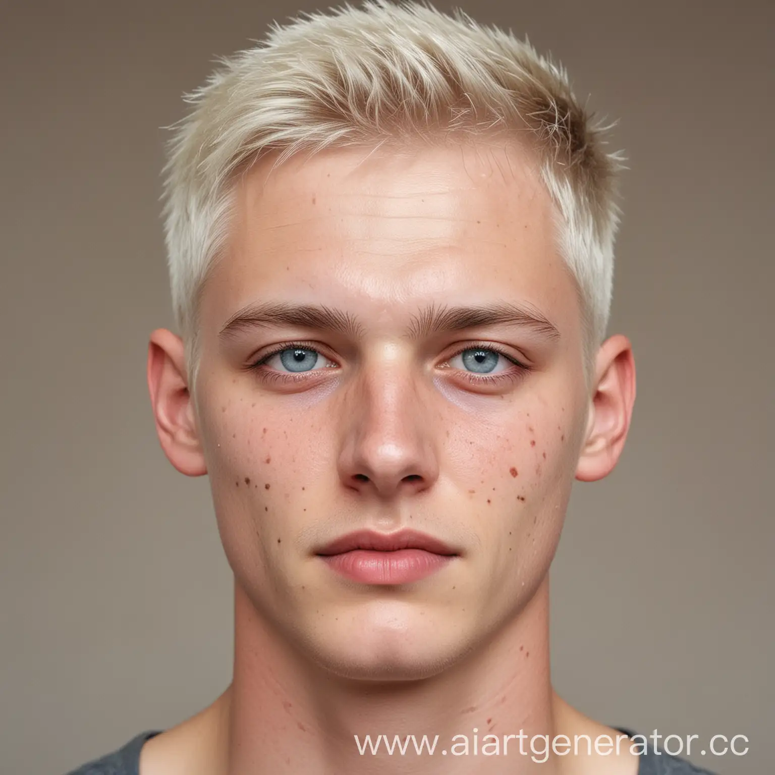 красивый парень немец, светло-русые волосы стрижиные под каре, серо-голубые глаза, синяки под глазами, бледная кожа, светлые веснушки, в углу глаза небольшой шрам.