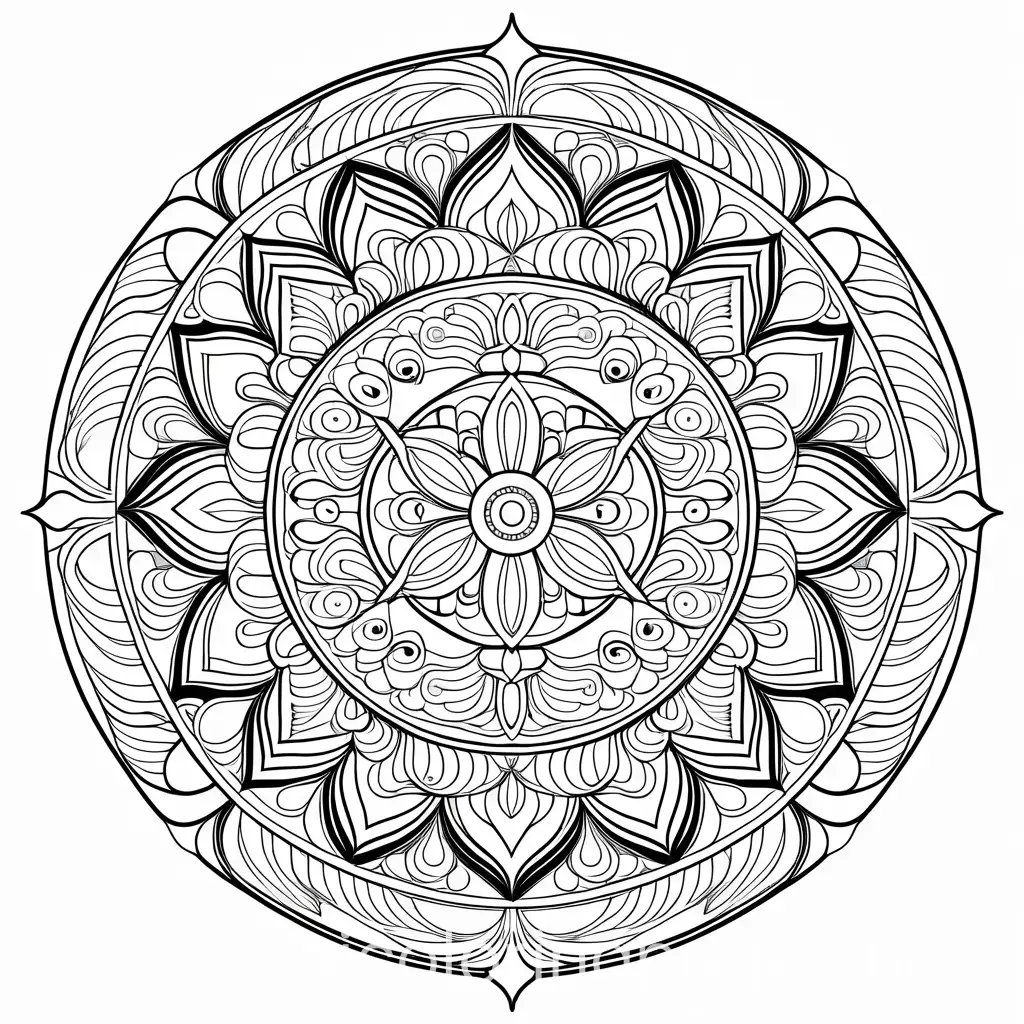 Mandala, Coloring Page, black and white, line art, white background, Simplicity, Ample White Space