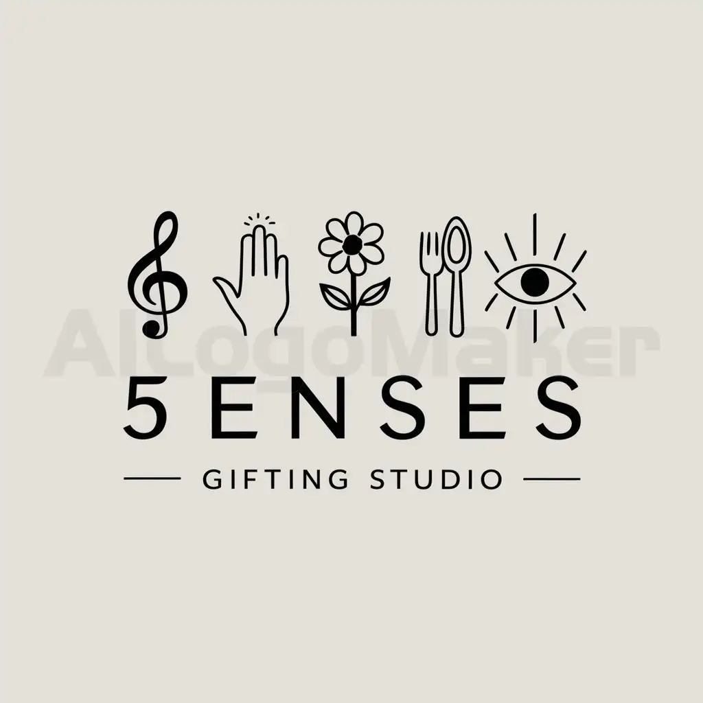 a logo design,with the text "5enses Gifting Studio", main symbol:Sound, Touch, Smell, Taste, Sight,Moderate,clear background