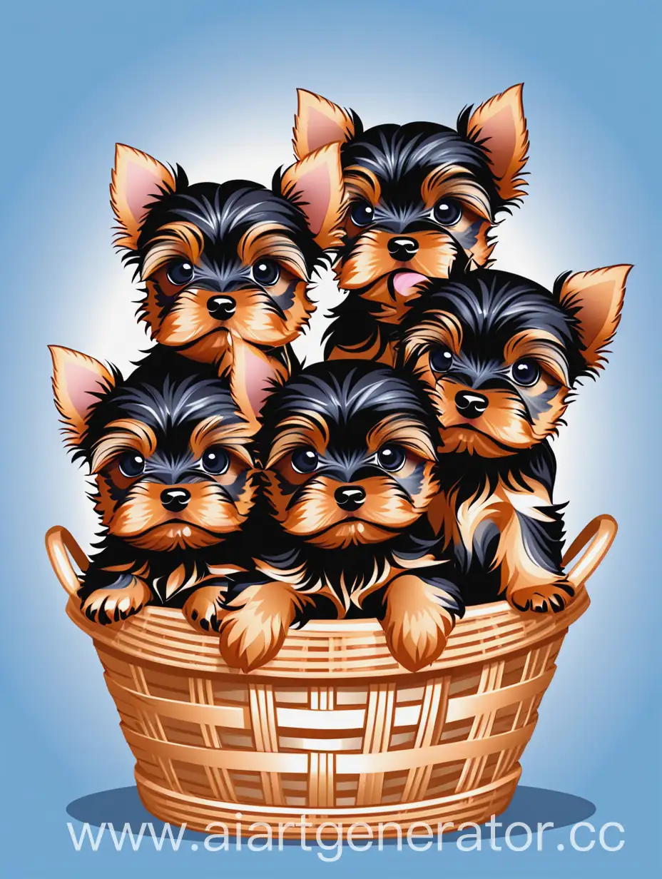 Cute-Cartoon-Yorkshire-Terrier-Puppies-in-a-Basket