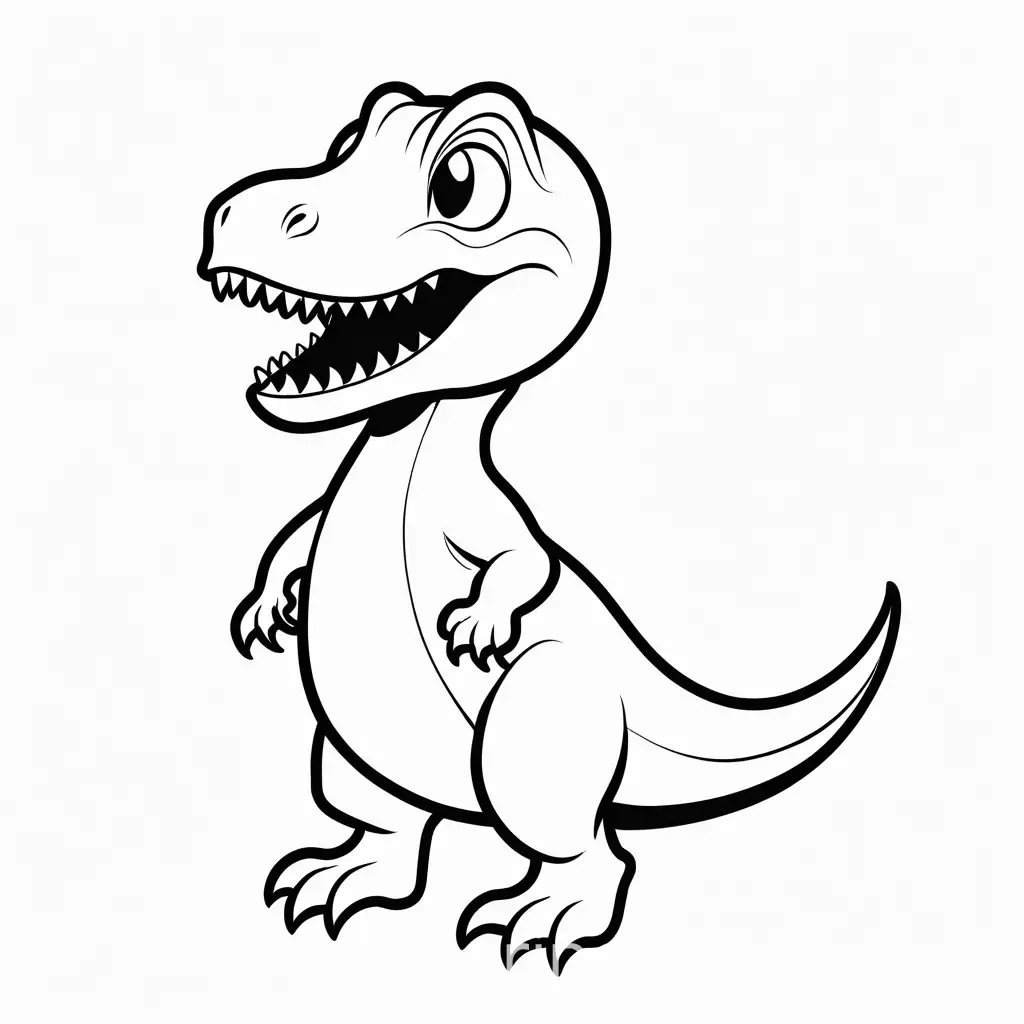 cute t-rex, Coloring Page, black and white, line art, white background, Simplicity, Ample White Space. The background of the coloring page is plain white to make it easy for young children to color within the lines. The outlines of all the subjects are easy to distinguish, making it simple for kids to color without too much difficulty