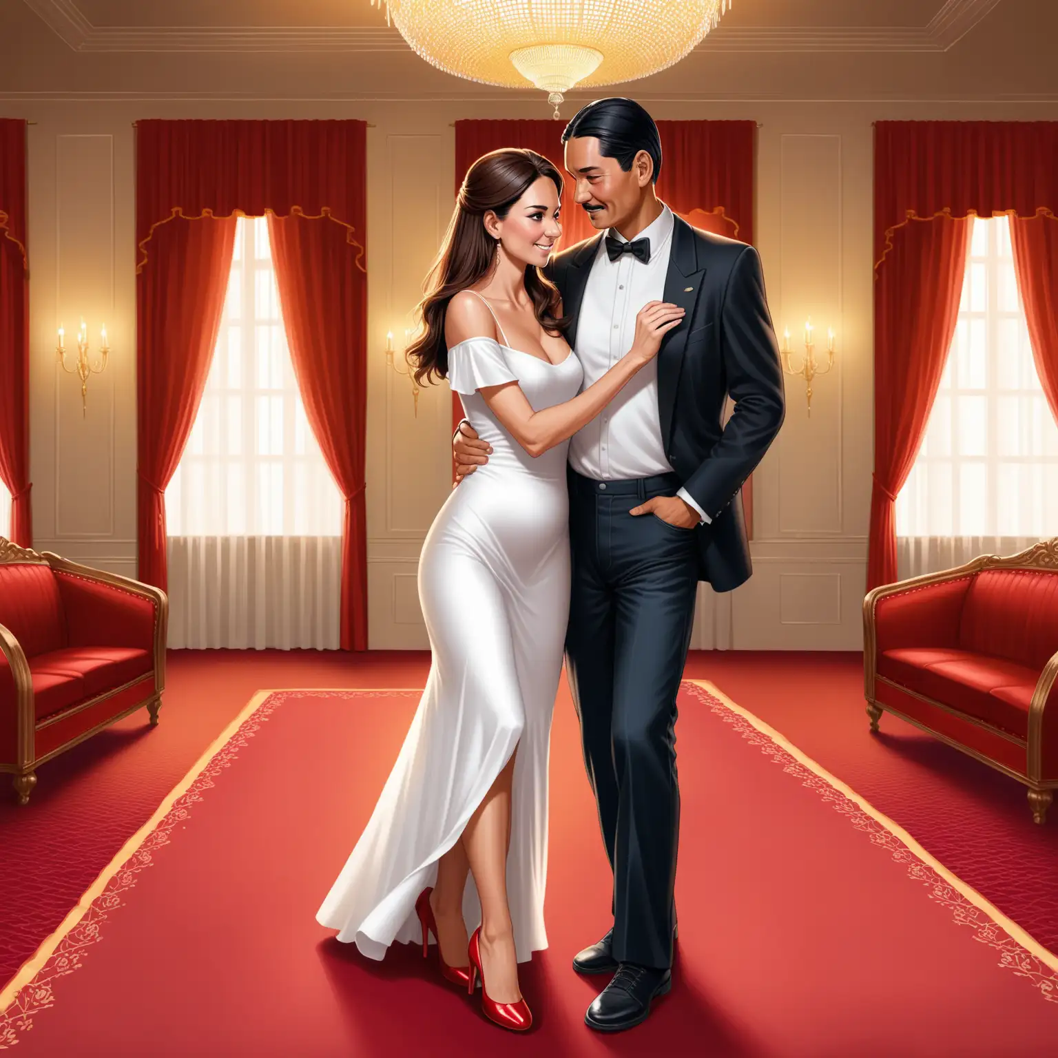 Elegant Waltz Kate Middleton and Andean Gentleman Dance in Ballroom Splendor