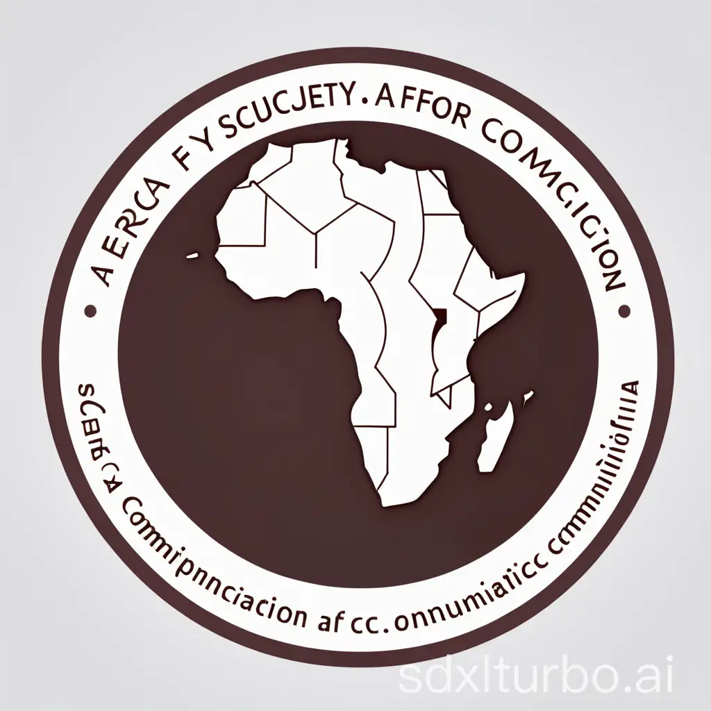 Create a logo for the association named: Africa Society for Constructive Journalism and Communication (AS-CJC), requiring an outline of the African continent inside a double circle, with elements related to books, style simple and spacious, background pure white color