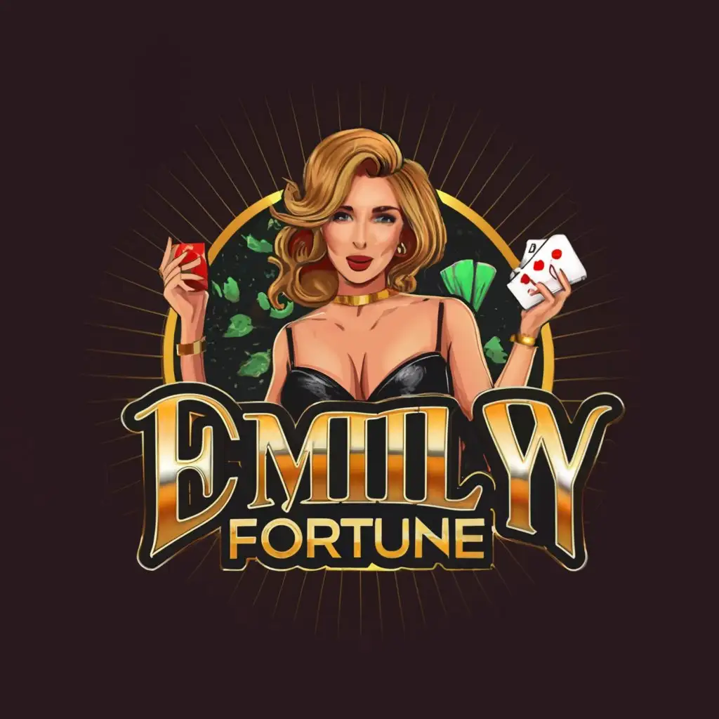 Logo-Design-for-Emily-Fortune-Elegant-Casino-Gaming-Girl-on-Clear-Background