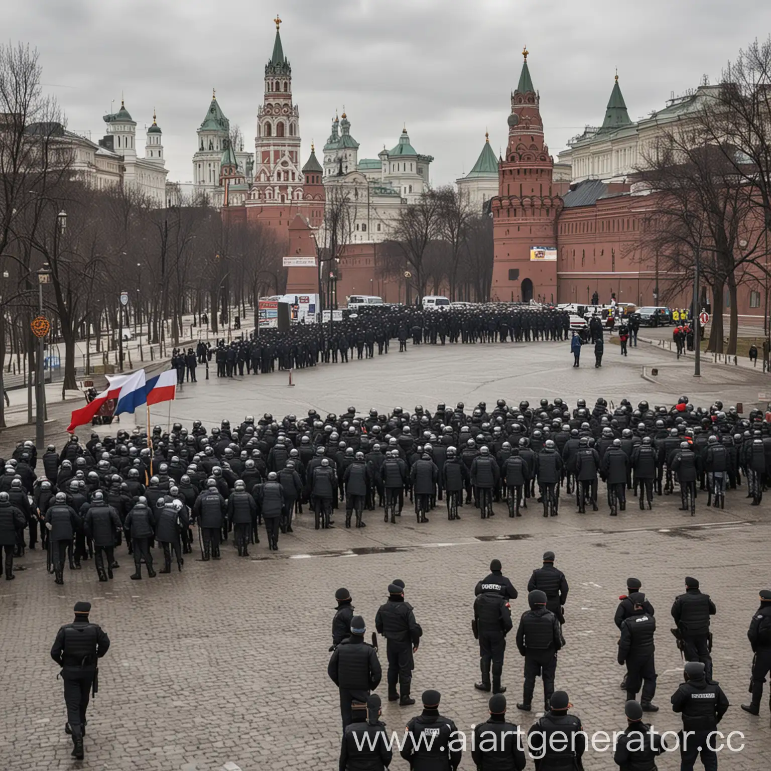 Полиция возле кремля во время митинга