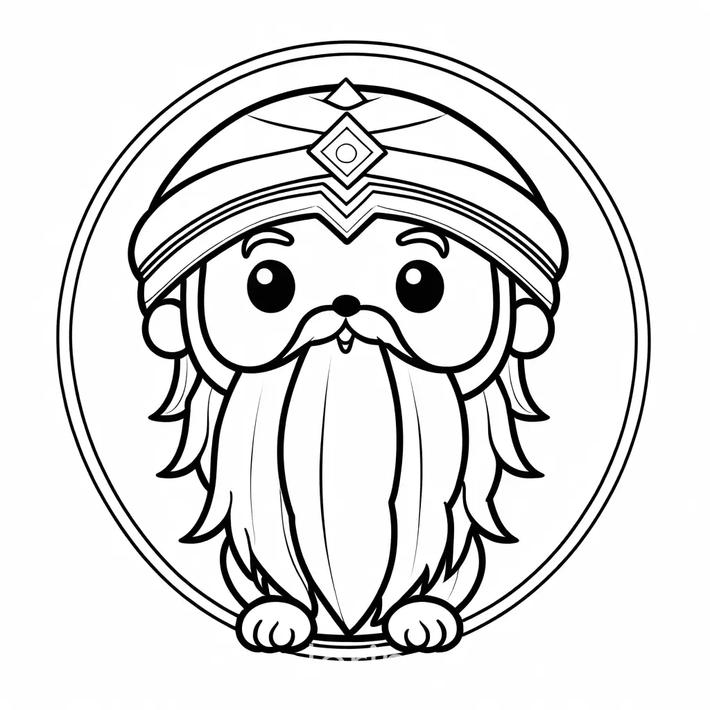 cute zeus kawaii style, Coloring Page, black and white, line art, white background, Simplicity, Ample White Space. The background of the coloring page is plain white to make it easy for young children to color within the lines. The outlines of all the subjects are easy to distinguish, making it simple for kids to color without too much difficulty