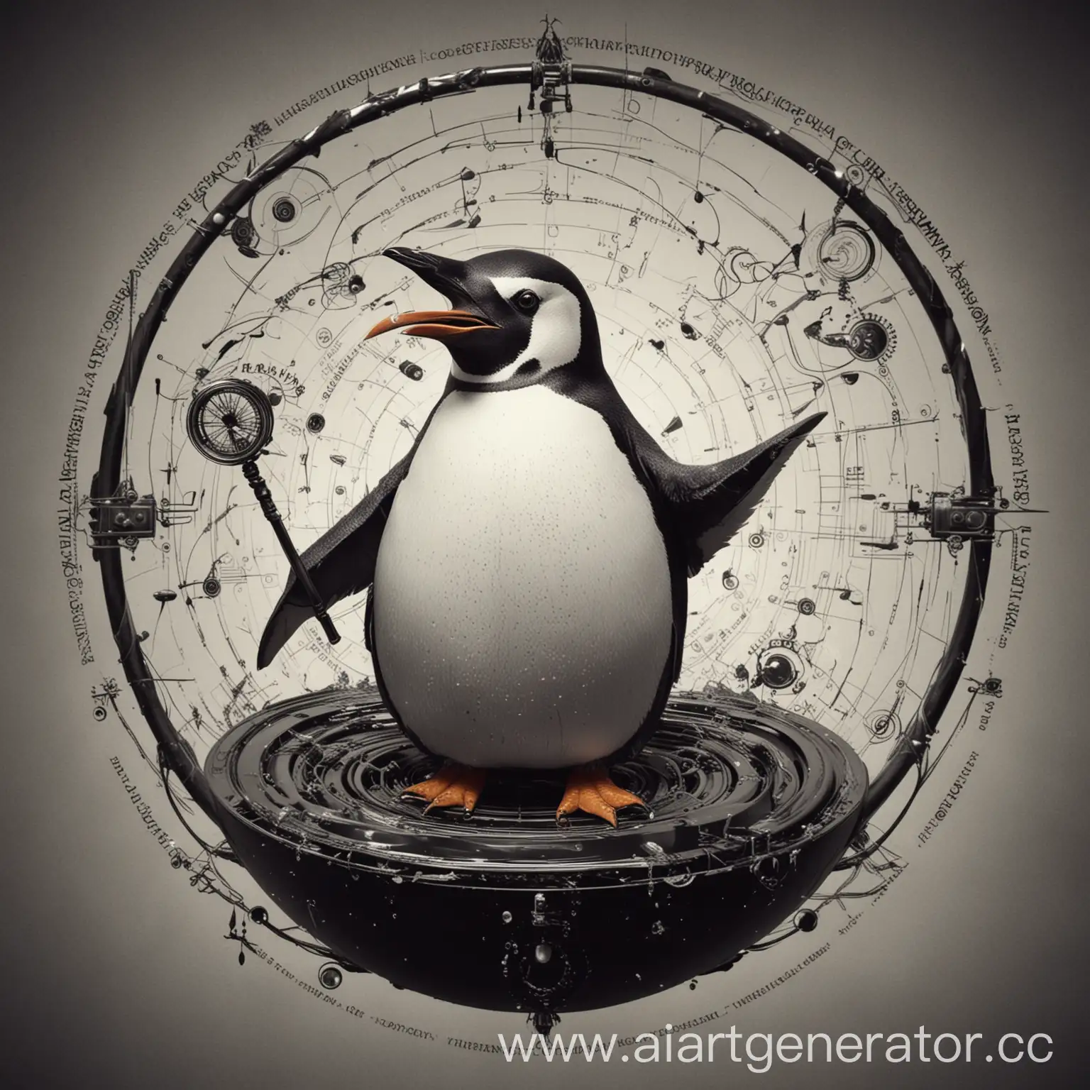 Penguin-in-Whirlpool-of-Spells-Bauhaus-Style-Steampunk-Art